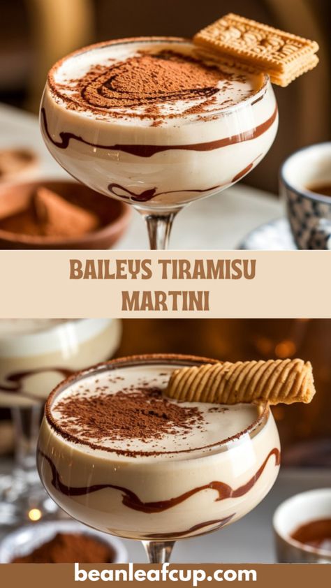 Indulge in a rich and creamy Baileys Tiramisu Martini. Learn how to make this dessert cocktail with simple steps and easy-to-find ingredients. Baileys Tiramisu Martini, Baileys Tiramisu Espresso Martini, Mudslide Martini Recipes, Baileys Cocktails Easy, Tiramisu Cocktail Recipe, Tiramisu Martini Recipe, Dessert Alcoholic Drinks, Baileys Cocktails Recipes, Creamy Alcoholic Drinks