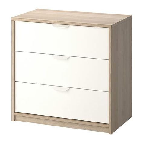 ASKVOLL 3-drawer chest, white stained oak effect, white white stained oak effect/white 27 1/2x27 1/8 Apartment Storage Closet, Ikea Askvoll, Chest Of Drawers Ikea, Closet Dressers, Apartment Bathroom Design, Ikea Drawers, Dresser In Closet, White Chest Of Drawers, Apartment Storage