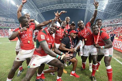 Kenya celebrate their first tournament win on the World Rugby 7s circuit Rugby 7s, Rugby Players, Kenya, Rugby, Circuit, Hockey, Basketball Court, Celebrities, The World