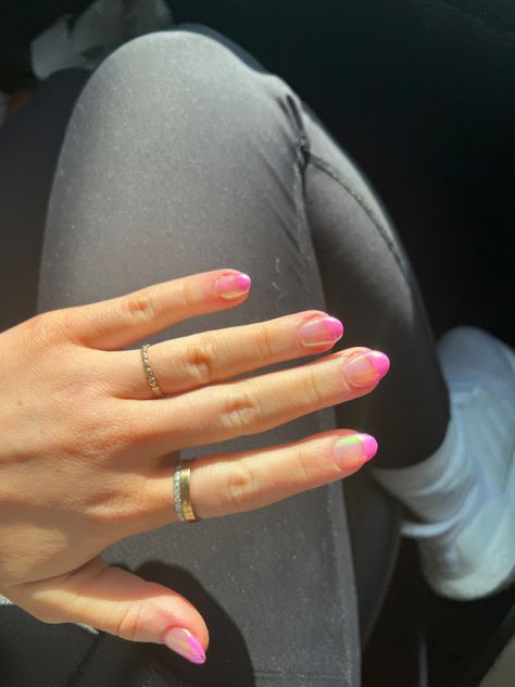 Pink Tips With Chrome, Pink Tip Chrome Nails, White French Tip With Pink Chrome, Pink French With Chrome, Pink French Tip Nails With Chrome, Pink French Tips With Chrome, Pink Crome French Tip, Hot Pink French Tip Chrome Nails, Pink Chrome French