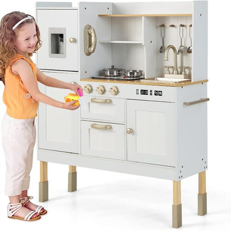 🌈 Key Features: Sleek Design: This playset boasts a contemporary design, mimicking real-life modern kitchens, inspiring creativity and imaginative play. Interactive Appliances: Watch your little chef's eyes light up as they interact with realistic features like a working sink, stove, oven, and more! It's like having a mini culinary world at their fingertips. Abundant Storage: Teach organization skills early on with ample storage space for play utensils, pots, and pans. Kitchen Toy Set, Toddler Play Kitchen, Kitchen Playsets, Kids Kitchen Accessories, Microwave Storage, Wooden Toy Kitchen, Kitchen Playset, Kitchen Toy, Toy Kitchen Set