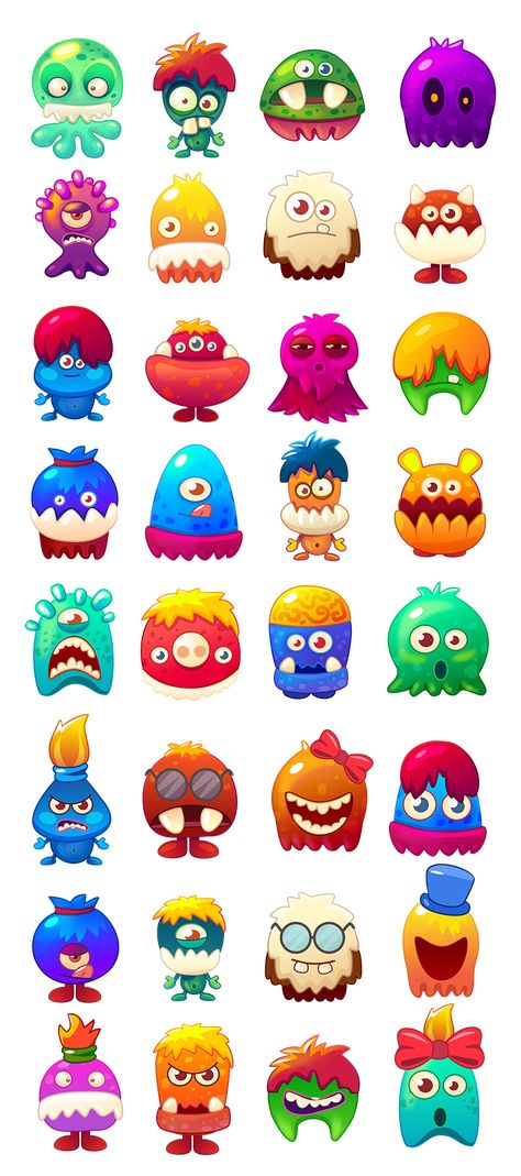 Characters (Affinity Designer) on Behance Affinity Designer Ideas, Cartoon Characters Design Ideas, Affinity Designer Illustration, Cute Monster Design, Creature Character Design, Circle Character, Mobile Game Character, 2d Game Character, 2d Character Design