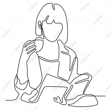 Continuous Line Drawing, Reading A Book, Continuous Line, Girl Reading, Line Drawing, A Book, Reading, Design