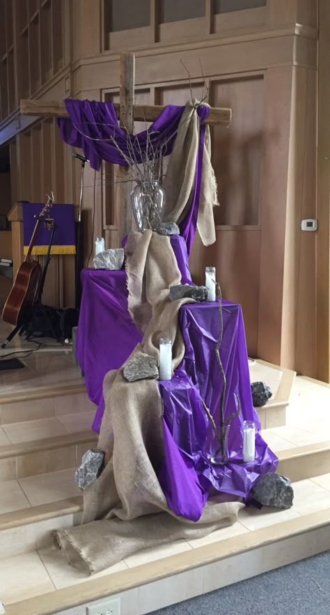 Easter Altar Decorations, Advent Church Decorations, Lent Decorations For Church, Sanctuary Decor, Palm Sunday Decorations, Jamestown Ny, Church Christmas Decorations, Church Altar Decorations, Altar Design