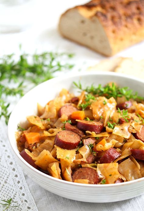 This comforting slow cooker cabbage and sausage recipe makes a simple and satisfying one-pot meal, perfect for the cold winter days. #whereismyspoon #slowcookercabbageandsausage #cabbageandsausage #crockpotcabbageandsausage #cabbagesausagerecipe #slowcookerrecipe #crockpotrecipe #slowcookercabbage #cabbageincrockpot Crockpot Cabbage And Kielbasa, Crockpot Cabbage And Sausage, Keilbasa And Cabbage, Slow Cooker Cabbage, Sausage Slow Cooker, Crockpot Dump Recipes, Sausage Crockpot, Cabbage And Noodles, Slow Cooker Recipes Pork