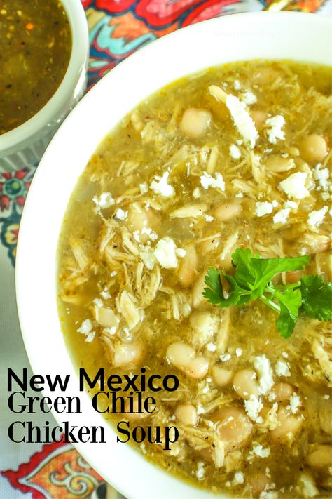 Southwestern flavored chicken soup features roasted Hatch chile peppers, roasted salsa verde! Stove top or slow cooker!   #greenchilesoup #greenchilestew #hatchchilepepper #hatchchile #southwesternhatchchile #newmexicorecipes #southwesternsouprecipes #newmexicogreenchilerecipe Hatch Chili Soup Recipes, Chicken Green Chili Soup Recipes, Green Chili Soup Recipes, Green Chili Chicken Soup Crockpot, Hatch Chili Soup, Green Enchilada Chicken Soup Stove Top, Chili Soup Recipes, Hatch Green Chili Chicken Posole, Crockpot Green Chili Chicken