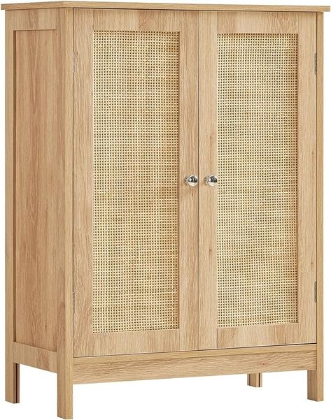 Amazon.com: Iwell Storage Cabinet, Rattan Cabinet with Adjustable Shelf, Bathroom Storage Cabinet, Floor Cabinet for Living Room, Entryway, Kitchen, Home Office, Nature : Home & Kitchen