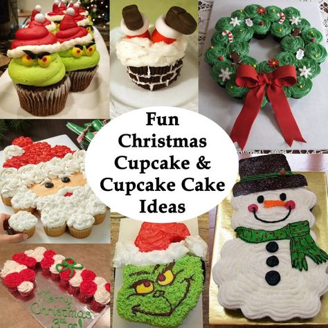 Christmas Pullapart Cupcakes Ideas, Christmas Cupcake Cakes, Cupcake Cake Christmas, Christmas Tree Cupcake Cake, Cupcake Cake Ideas, Wedding Cake With Cupcakes, Christmas Cupcake Cake, Cake With Cupcakes, Cupcakes Christmas