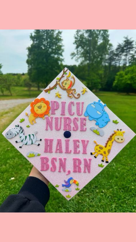 Pediatric ICU nurse graduation cap! Nurse Graduation Cap, College Nursing, College Graduation Cap Decoration, Picu Nurse, Graduation Cap Decoration, Nurse Graduation, Cap Decorations, Grad Pics, Pediatric Nursing