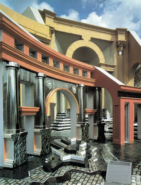 1978 "Piazza d’Italia" in New Orleans designed by Charles Moore. Charles Moore, Post Modern Architecture, Deconstructivism, Modern Architecture Interior, Memphis Design, Victorian Architecture, Architecture Old, Architecture Portfolio, Brutalism