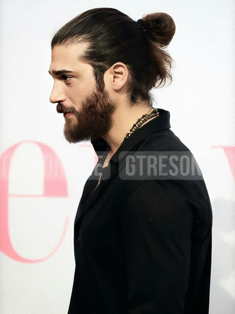 Man Bun Side Profile, Man Side Profile Reference, Side Profile Reference Full Body Male, Beard Side Profile, Mens Side Profile, Man Looking To The Side, Smiling Side Profile, Side Profile Smile, Men Side Profile