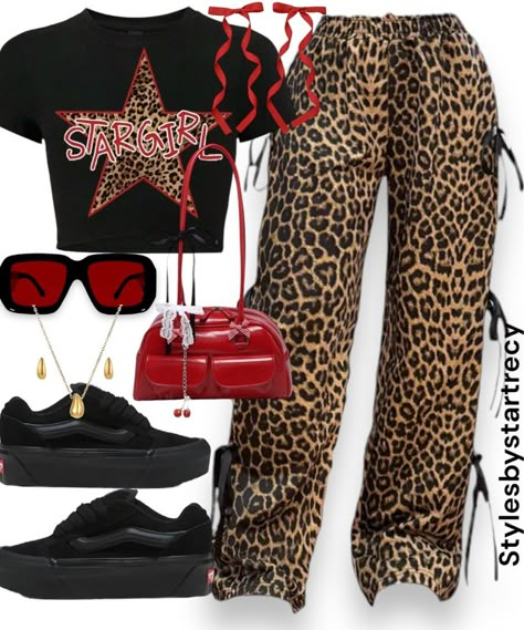 Stylesbystartrecy on LTK Cheetah Cargo Pants Outfit, Cheetah Outfits Black Women, Red And Cheetah Print Outfits, Chill Going Out Outfits Black Women, Valentines Inspo Outfit, Cheetah And Red Outfit, Atl Outfits Black Women, Outfit With Red Shirt, Red Winter Outfits