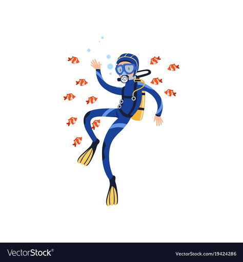 Cartoon Man Character, Class Theme, Fish Vector, Drawing Cartoon Characters, Cartoon Man, Exotic Fish, Man Character, Scuba Diver, Flat Vector