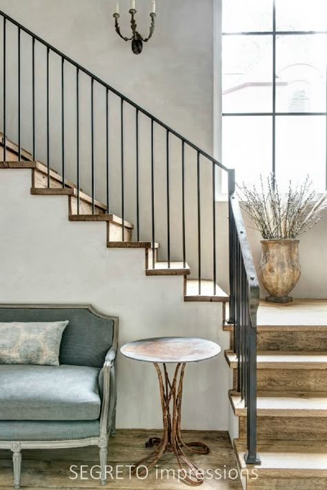 From SEGRETO impressions (2019) by Leslie Sinclair. Plastered walls and ceilings as well as reclaimed wood flooring sing in a newly constructed, timeless European country inspired home. #interiordesign #plasterwalls #oldworld #staircase Small Room Paint, Old World Home Decor, French Country Decorating Ideas, Plastered Walls, Farmhouse Style Bedroom Decor, Reclaimed Wood Flooring, Old World Home, Reclaimed Wood Floors, Country Decorating Ideas