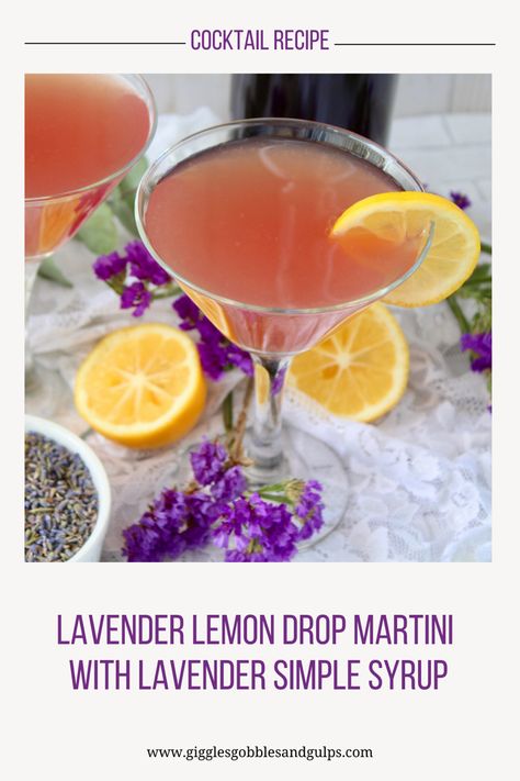 Easy to make lavender simple syrup is the star of this delicious Lavender Lemon Drop Martini Purple Lemon Drop Martini, Lavender Lemon Drop Martini Recipe, Lavender Lemon Drop Martini, Cocktails With Lavender Simple Syrup, Lavender Lemondrop Martini, Lavender Gin Martini, Lavender Cocktails, Lavender Lemon Drop Cocktail, Lavender Lemon Drop