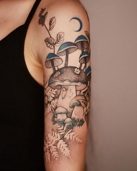 Forest Mushroom Tattoo, Amanita Mushroom Tattoo, Amanita Muscaria Tattoo, Mushroom Forest Tattoo, Amanita Tattoo, Magic Mushroom Tattoo, Dzo Lama, Tattoo Mushroom, Snail And Mushroom