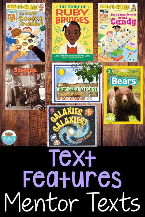 Nonfiction Mentor Texts, Teaching Text Features, Non Fiction Text Features, Anchor Chart Display, Text Feature Anchor Chart, Library Makeover, Writing Mentor Texts, Informative Writing, Reading Comprehension Lessons