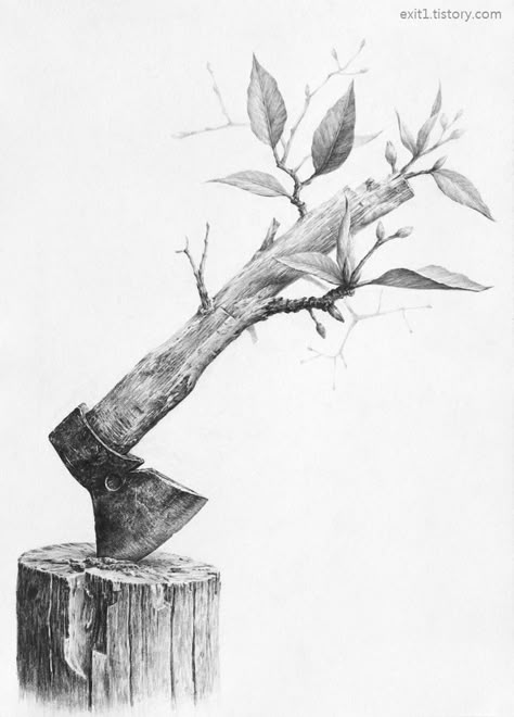 Art Drawings Sketches Pencil, Dark Art Drawings, Pencil Art Drawings, Tree Stump, Art Drawings Sketches Creative, Art And Illustration, Charcoal Drawing, Book Art Drawings, Art Drawings Sketches Simple