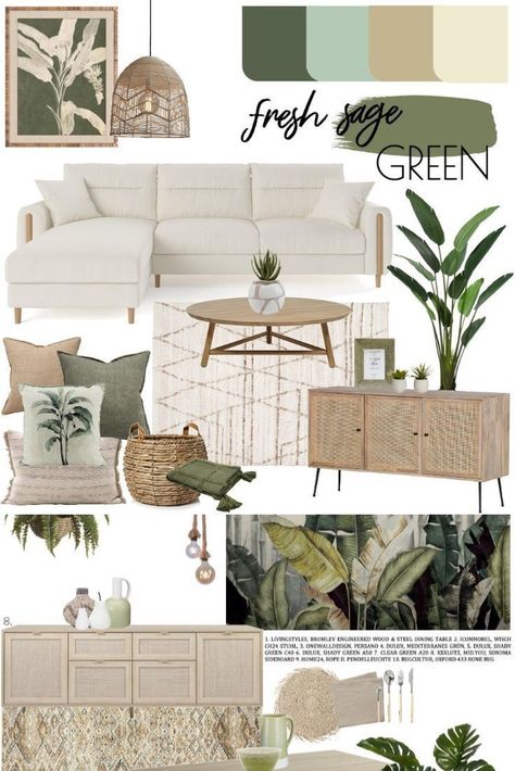 Green Natural Home Decor, Beach Studio Apartment Decor, Moodboard For Living Room, Scandinavian Living Room Paint & Paint Tools, Botanic Interior Design, Health Office Design, Beachy Modern Living Room, Living Room Moodboard Interior Design, Interior Styling Moodboard