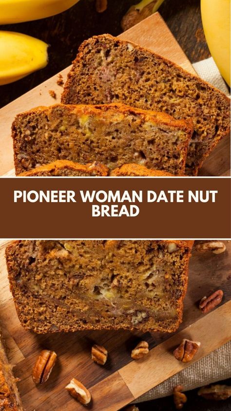 Pioneer Woman Date Nut Bread is made with a blend of chopped dates, butter, brown sugar, and walnuts. This recipe takes about 50 minutes to bake and yields one 9×5-inch loaf, perfect for serving. Apricot Nut Bread Recipe, Date Nut Loaf Recipe, Pioneer Kitchen, Date And Walnut Loaf, Date Loaf, Brown Bread Recipe, Walnut Bread Recipe, Date Bread, Chopped Dates