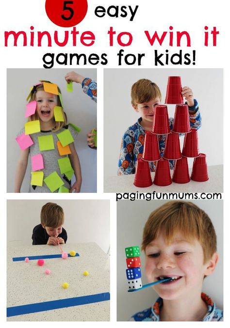 5 easy 'minute to win it' games for kids! Pinning this for our next family games night! Easy Games For Kids, Kid Games, Minute To Win, Minute To Win It Games, Family Fun Night, Minute To Win It, Camping Games, Kids Party Games, Group Games