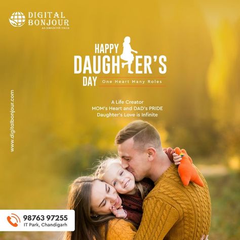 Happy Daughter's Day "One Heart 💓Many Roles" 💁‍♀️ A Life Creator 💁‍♀️ MOM's Heart and DAD's Pride 💁‍♀️ Daughter's Love is Infinite #DaughtersDay2021 #digitalbonjour #creative #creativeideas #familyday #posts #day1 Happy Daughter's Day, Happy Daughters Day, Daughter's Day, Daughter Day, Real Estate Ads, Digital Branding, Daughters Day, Illustration Cartoon, Family Day