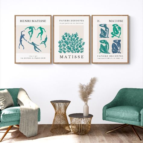 This set is on sale on Etsy. Please click the link above to see the listing. Teal green Matisse print set, modern, mid-century posters, teal gallery wall set, digital download, printable wall arts, square sizes available, suitable for living room, dinning room, kitchen, entryway, etc. Green Matisse, Sky Printable, Teal Color Palette, Matisse Print, Iconic Artwork, Prints Set Of 3, Matisse Prints, Modern Abstract Wall Art, Kitchen Entryway