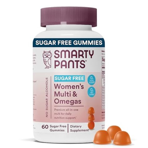 SmartyPants Women's Multivitamin Gummies, Sugar Free: Biotin, Methylfolate, Omega 3 (ALA), Vitamin D3, C, Vitamin B12, B6, Vitamin A, K & Zinc, Gluten Free, 60 Count (20 Day Supply) B6 Vitamin, Gummy Vitamins, C Vitamin, Beauty Vitamins, Prenatal Vitamins, Daily Vitamins, Vitamins For Women, Vitamin K, Vitamin D3