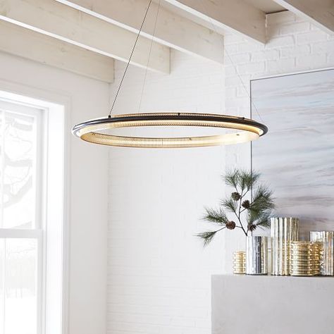 Led Halo Light, West Elm Chandelier, Hoop Chandelier, Craftsman Lighting, Mobile Chandelier, Round Living Room, Chandelier Antique, Chandelier Living Room, Living Room Chandelier