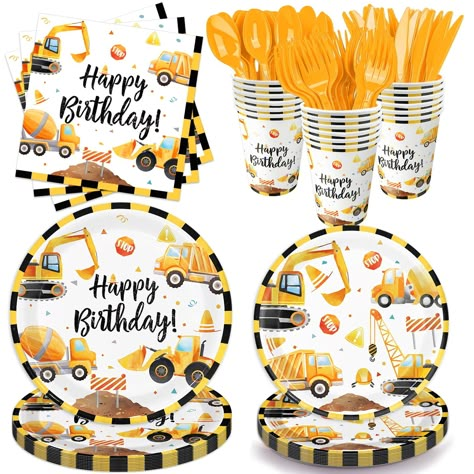 PRICES MAY VARY. 【Construction Birthday Party Supplies】: You'll receive 24 9-inch construction birthday plates, 24 7-inch construction party plates, 24 construction napkins, 24 cups, and 24 sets of tableware, including knives, forks, and spoons. Our Construction Party Decorations include everything you need to throw an unforgettable construction-themed birthday party. 【Construction Designs】: These construction party supplies feature construction-style patterns on our construction plates and napk Construction Birthday Decorations, 3rd Birthday Party For Boy, Construction Party Decorations, Construction Theme Birthday Party, Construction Birthday Party, Truck Birthday, Birthday Plate, Construction Birthday Parties, Trucks Birthday Party