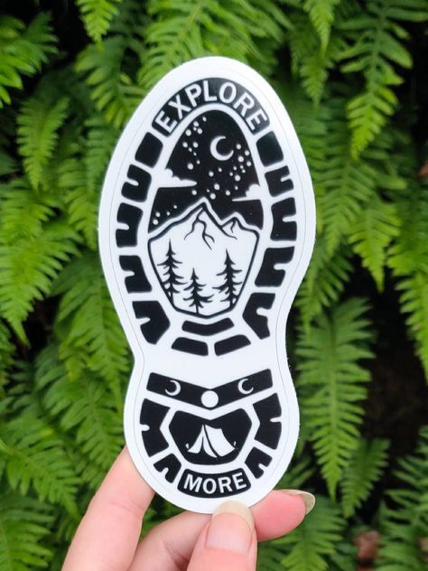 Outdoor Stickers Design, Galaxy Black And White, Camping Stickers, Camping Graphic, Pacific Northwest Art, Galaxy Black, Camping Nature, Simple Artwork, Vinyl Sticker Design