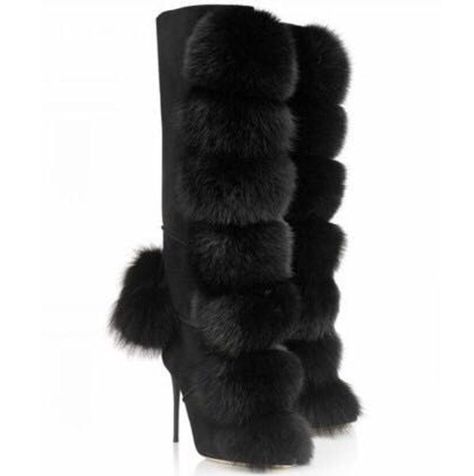 Boots With The Faux Fur Boots with the fur come in plus or regular sizes to make sure knee high fur boots can fit all size legsStyle of Boots with the faux fur: Western, over knee faux high plush black faux fur heels Pattern Type of the faux fur heel boots: Solid black faux fur heels Closure Type of the faux fur high heels: Lace-up black faux fur lined boots Faux Fur high heel boots Height: Over-the-Knee black faux fur lined boots Upper Material of the faux fur high heel boots: suede cheap faux Suede Knee High Boots, Mode Shoes, Faux Fur Boots, Boots Suede, Suede Boots Knee High, Girly Shoes, Hair Decorations, Swag Shoes, Fur Boots