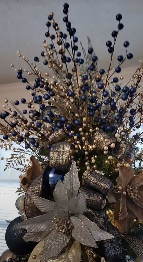 #christmasdecor #holidaydecor #festivehome #christmasdiy #holidayinspiration #creativeholiday #christmasdecorations #homedecorideas Navy Blue Silver And Gold Christmas Tree, Brown And Navy Christmas Tree, Navy Green And Gold Christmas Tree, Navy Blue Tree Christmas, Navy And Brown Christmas Tree, Blue Gold And Silver Christmas Tree, Blue Velvet Christmas Tree, Navy Blue And Gold Christmas Decor, Dark Blue Christmas Decor