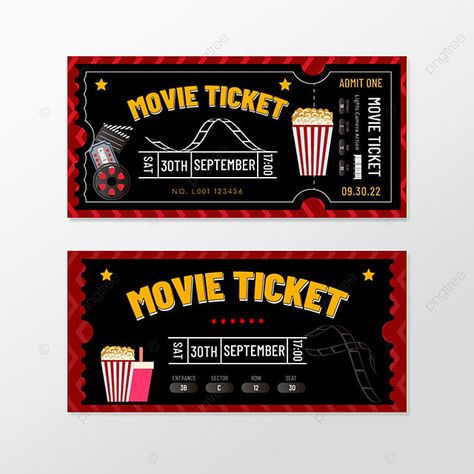 Movie Ticket Template Free Printables, Cinema Ticket Template, Movie Ticket Template, Ticket Cinema, Black Ticket, Cinema Design, Cinema Ticket, Graphic Design Cards, Fall Music