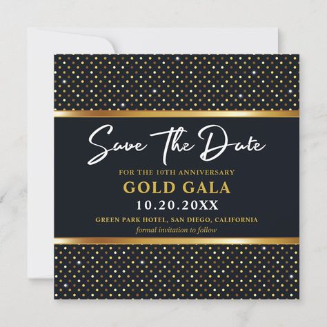 Elegant Golden And Deep Navy Gala Save The Date - navy gold save the date invitations Gala Centerpieces, Gold Save The Dates, Anniversary Invitations, Gold Anniversary, Formal Invitation, Business Professional, Create Your Own Invitations, Save The Date Invitations, Navy Gold