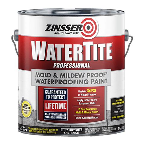 WATERTITE® Professional Mold & Mildew-Proof™* Waterproofing Paint combines a resin with Portland cement to create a coating that stops up to 34 pounds psi of water pressure. Concrete Block Walls, Waterproof Paint, Concrete Block, Waterproofing Basement, Basement Walls, Wall Exterior, Peeling Paint, Rust Oleum, Cinder Block