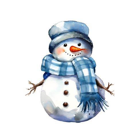 Watercolor Cartoon, Snowman Images, Snowman Scarf, Printable Snowman, Snowman Clipart, Snowman Hat, Winter Clipart, Holiday Images, Christmas Graphics