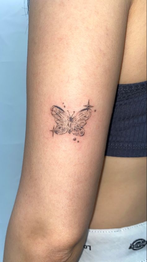 Butterfly Stick N Poke, Stick And Poke Butterfly, Stick N Poke, Handpoke Tattoo, Stick And Poke, Butterfly Tattoo, Tatting, Tattoos, Quick Saves