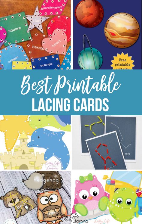 Lacing Cards are a perfect fine motor activity that is easily taken on the road or used as individual activities for kids. These printable versions make it simple to find the perfect ones for your kids! Diy Lacing Cards, Homeschooling Printables, Fine Motor Activity, Fine Motor Activities For Kids, Lacing Cards, Sewing Cards, Cards For Kids, Tot School, Skills Activities