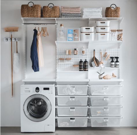 Build Laundry Room, Laundry Room Shelving Ideas, Room Shelving Ideas, Laundry Room Shelving, Ikea Laundry, Declutter Bedroom, Small Laundry Room Organization, Tiny Laundry Rooms, Laundry Solutions