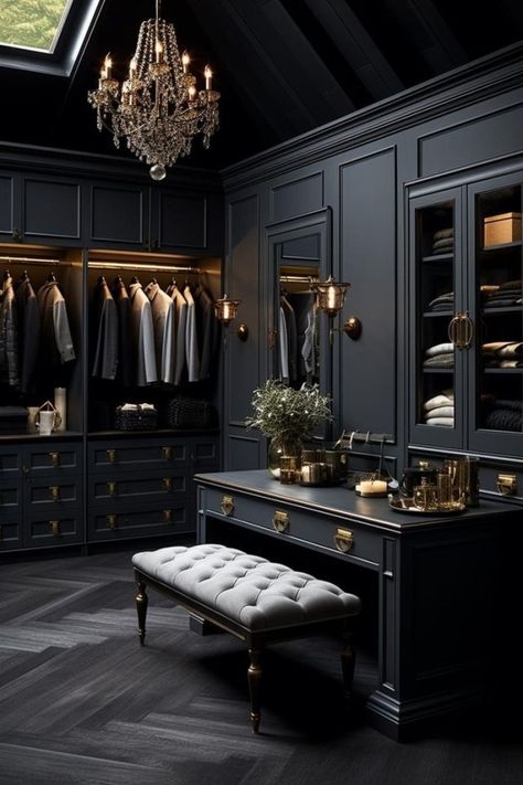 @ambrosejga on Tumblr Moody Spaces, Luxury Closets, Dark Rooms, Dream Closet Design, Walk In Closet Design, Luxury Closets Design, Closet Decor, Closet System, Dressing Room Design