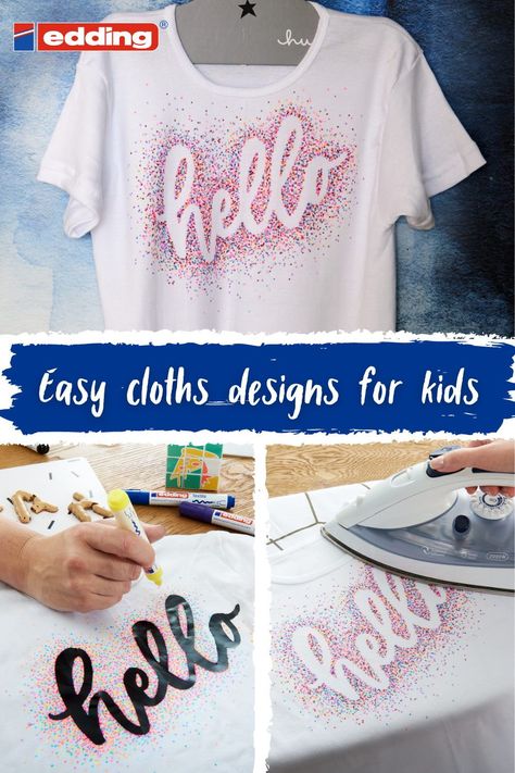 Are you or your kids missing that one special piece to round up your outfit? And the boring white t-shirt is not quite what you had in mind? Grab some textile makers and get creative! With this easy dotting-technique you can turn every old and boring textile into an extraordinary highlight. Maybe this is only the start of a trendy, self-designed fiber art collection? Tshirts Design Ideas Creative, Painted Shirt Ideas, Decorating T Shirts, Diy Merch, Design On Fabric, Shirt Makeover, Diy Marker, Marker Crafts, T Shirt Painting