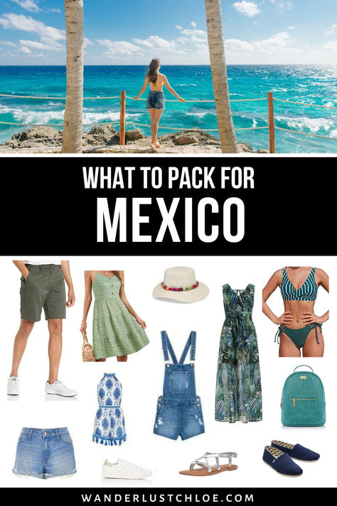 Wondering what to wear in Mexico or how to pack for your holiday? From bikinis to backpacks, this Mexico packing list has got you covered! #Mexico #VisitMexico #TravelMexico #CancunVacation #MexicoVacation #Fashion Packing For Mexico Vacation, What To Pack For A Week In Mexico, Mexico Must Haves Packing Lists, Outfits To Wear In Mexico, Travel To Mexico Packing Lists, Playa Del Carmen Mexico Outfits Vacation Packing, One Week In Mexico Packing, Playa Del Carmen Mexico Outfits, What To Pack For Oaxaca