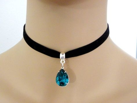 Choker Velvet, Colar Chocker, Black Velvet Choker Necklace, Teal Necklace, Black Velvet Ribbon, String Necklace, Velvet Choker Necklaces, Black Velvet Choker, Necklace Trendy