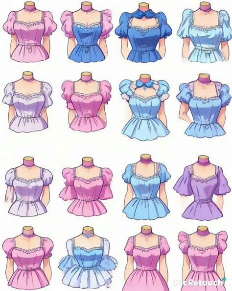 How To Draw A Puffy Dress, How To Draw Puffy Sleeves, Fluffy Dress Drawing, Princess Dress Drawing, Cute Anime Outfits, Animated Clothes, Vestidos Anime, Magical Girl Outfit, Fashion Illustrations Techniques