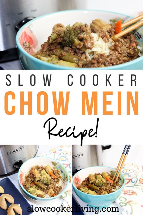 Chicken Chow Mein Crockpot, Slow Cooker Beef Chow Mein, Crock Pot Chow Mein, Crockpot Chow Mein, Crock Pot Asian, Rice In Crockpot, Chinese Night, Hamburger In Crockpot, Takeout At Home