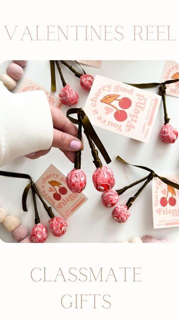 Katelyn Showalter on Instagram: "You’re a cherry good friend🍒 I had this idea for valentines a few weeks and & when @threadmama_story released these valentines prints I knew it was meant to be! Lollipops: @walmart Ribbon: @michaelsstores Tags: @threadmama_story . . . . . #classvalentines #diyvalentines #kidsvalentines #pinterestmom #diyclassvalentines #roommom #valentinesday2023 #valentines2023 #classmategifts #valentinesgift #momreels" Valentines Day Ideas For Kids Classroom, Toddler Valentines Day Gifts Daycare Diy, Lollipop Valentine Ideas, Lollipop Valentines For Kids, Diy Class Valentines, Valentines For Classmates, Lollipop Valentines, Valentine Lollipop, Valentines Prints