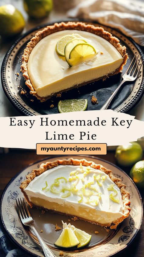 Enjoy a slice of paradise with our Refreshing Easy Homemade Key Lime Pie! This classic dessert features a creamy, tangy key lime filling nestled in a buttery graham cracker crust. Perfect for warm days or special occasions, this pie is easy to make and requires no baking. The bright citrus flavor of key limes creates a refreshing balance, making it a delightful treat after any meal. Top with a generous dollop of whipped cream for an extra indulgence. Key Lime Icebox Pie, Raw Key Lime Pie, Florida Key Lime Pie Recipe, Let Lime Pie, Key Lime Custard, Kiwi Pie, Easy Key Lime Pie Recipe With Yogurt, Homemade Key Lime Pie, Mile High Key Lime Pie