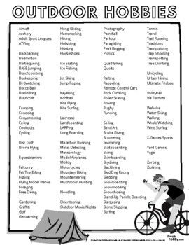 List of Outdoor Hobbies (Great for Young Adults Looking for New Hobbies)Explore various outdoor hobbies to spend more time outdoors!Great tool for Recreational Therapists to share activity and hobby ideas to encourage physical activity in the outdoors.This tool is best for Adults and Young Adults...Check out our full blog post here: https://freshhobby.com/huge-list-of-outdoor-hobbies-spend-more-time-in-nature/Thank you!-FH Fun Outdoor Activities For Adults, Hobbies List Ideas, New Hobby Ideas For Women, Talents List, Outdoor Activities For Teens, Physical Hobbies, Hobbies For Teens, Nature Hobbies, Men Hobbies