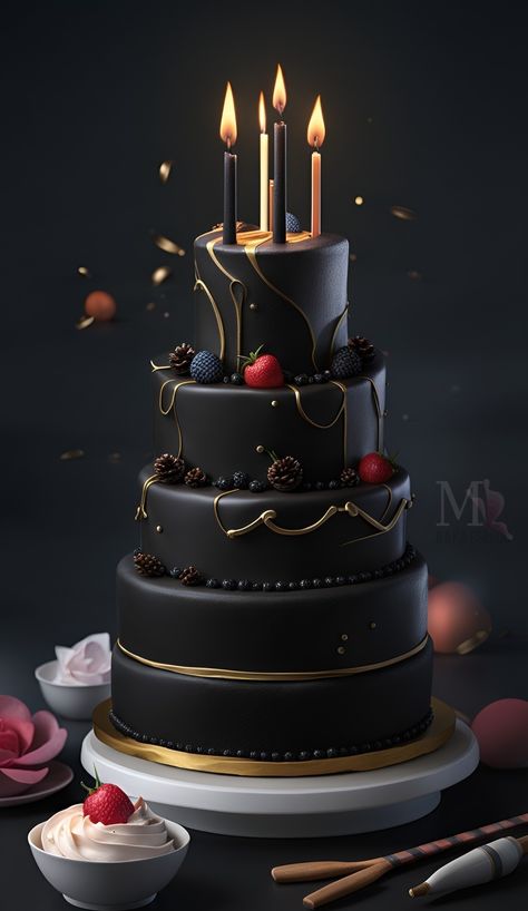 Happy Birthday For Friend, Luxury Birthday Cake, Birthday Cake Wishes, Bolo Black, Happy Birthday Captions, Funny Happy Birthday Wishes, Chocolate Raspberry Cake, Beautiful Cake Designs, Elegant Birthday Cakes